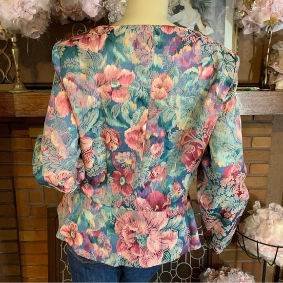 VINTAGE 1990'S NAH NAH COLLECTION FLORAL PRINT BROCADE BLAZER (14) - Picture 9 of 14